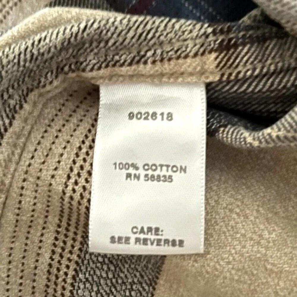 Cabela’s Plaid Button Down Shirt Beige Long Sleeve Flannel Cotton Mens Large